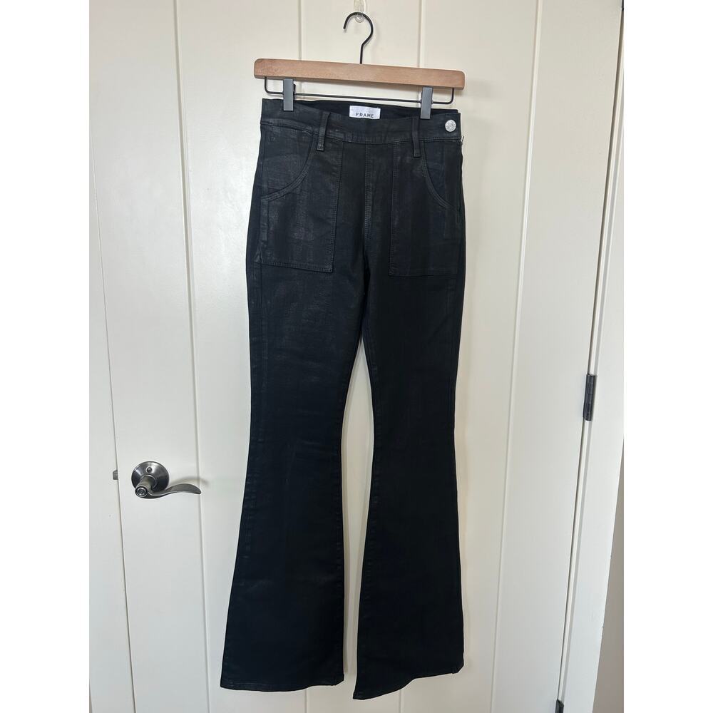 Frame Le Flare de Francoise Black Coated Flare Jeans Size 26 - Picture 2 of 10